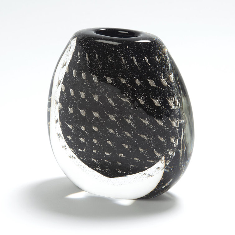 Handcrafted Black and Clear Glass Bubble Vase