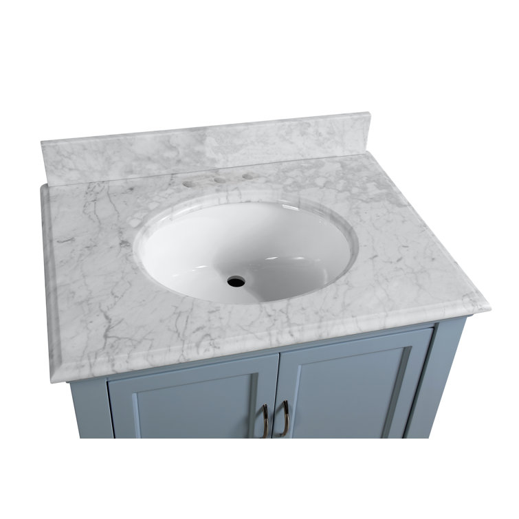 Powder Blue 30'' Single Bathroom Vanity with Carrara Marble Top