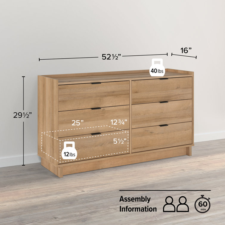 Prepac Modern Double Oak Dresser with Flush-Mount Drawers