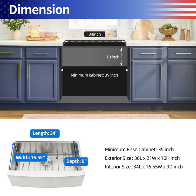 36'' Brushed Nickel Stainless Steel Farmhouse Kitchen Sink
