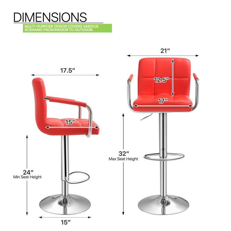 Red Adjustable Swivel Metal Counter Stool with Upholstered Seat