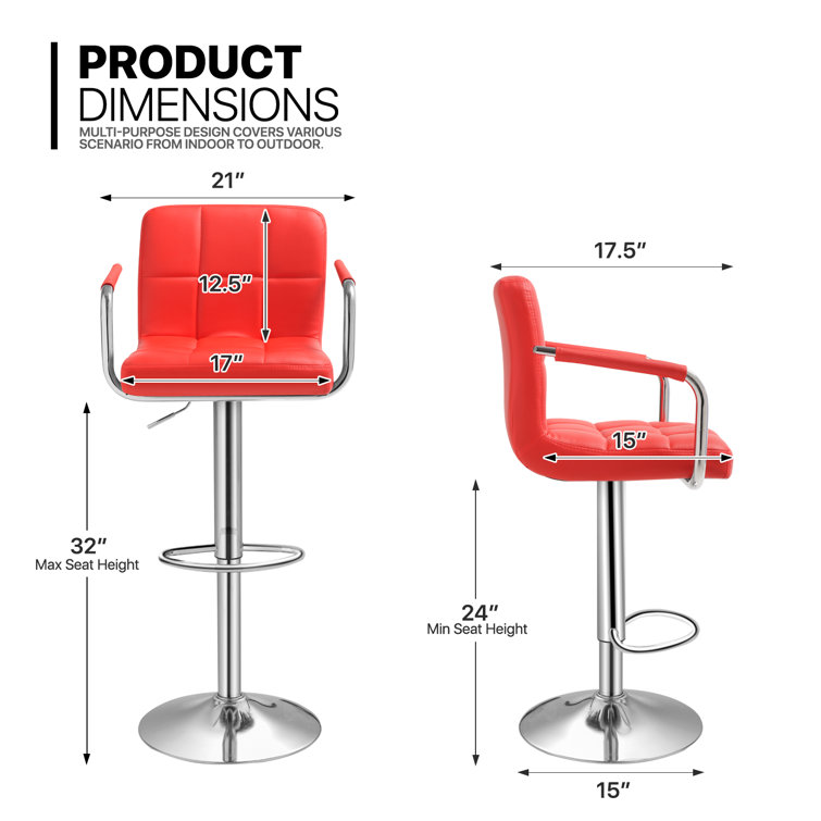 Red Adjustable Swivel Metal Counter Stool with Upholstered Seat