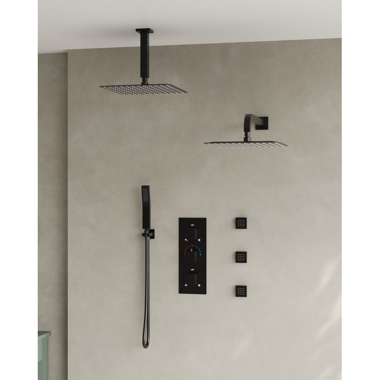 Matte Black Dual Showerheads with Thermostatic Valve