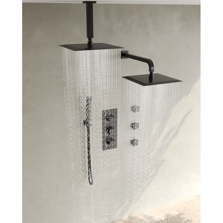 Matte Black Dual Showerheads with Thermostatic Valve