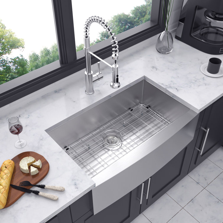 Brushed Nickel Stainless Steel Farmhouse Apron Kitchen Sink