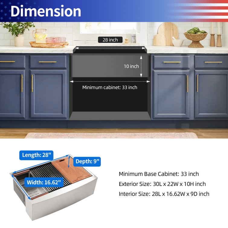 30'' Brushed Nickel Stainless Steel Farmhouse Workstation Sink