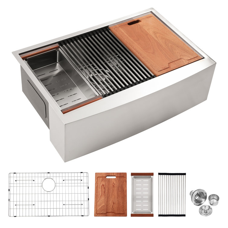 30'' Brushed Nickel Stainless Steel Farmhouse Workstation Sink