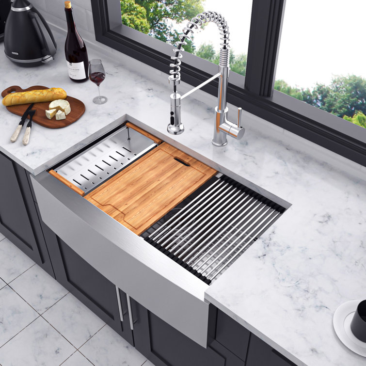 30'' Brushed Nickel Stainless Steel Farmhouse Workstation Sink