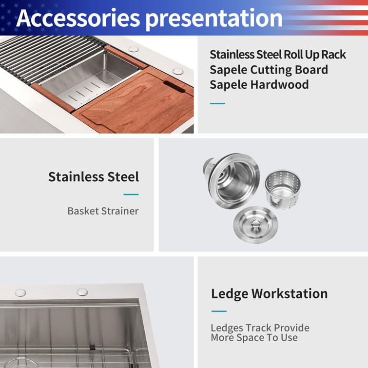 30'' Brushed Nickel Stainless Steel Farmhouse Workstation Sink