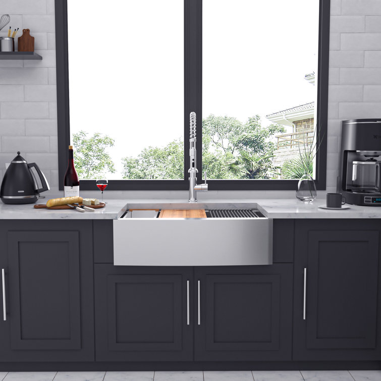 36'' Brushed Nickel Stainless Steel Farmhouse Workstation Sink