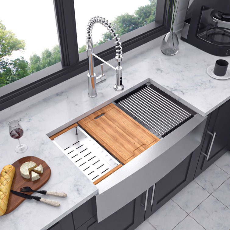 36'' Brushed Nickel Stainless Steel Farmhouse Workstation Sink