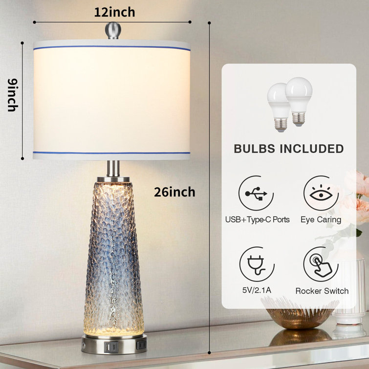 Gradient Blue Glass Table Lamp Set with USB Ports