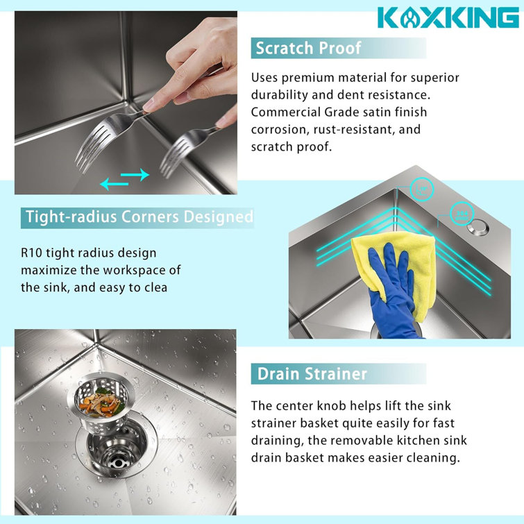 15'' Square Drop-In Stainless Steel Single Bowl Kitchen Sink