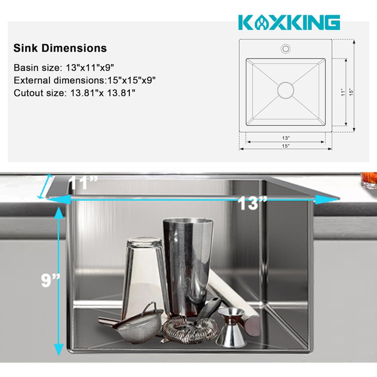 15'' Square Drop-In Stainless Steel Single Bowl Kitchen Sink