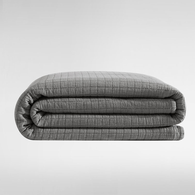 Dark Gray Cotton Jacquard Queen Coverlet