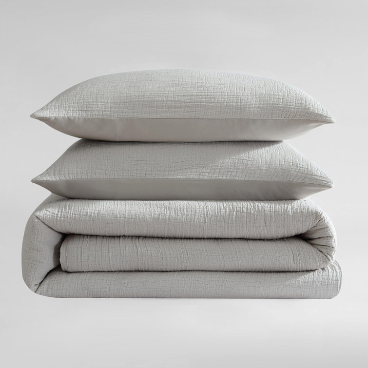 Gray Queen Cotton Crinkle Texture Duvet Cover Set