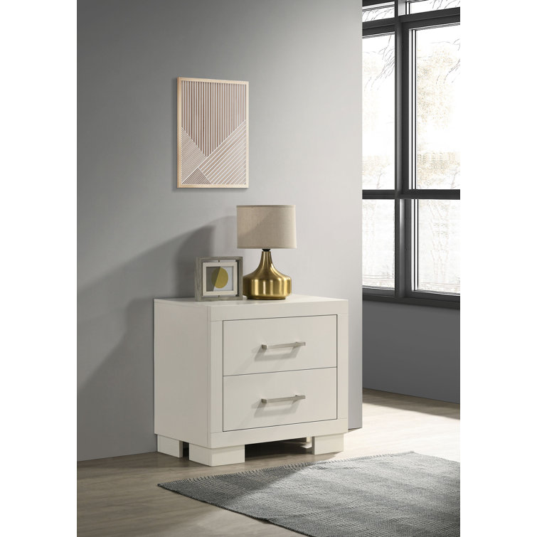 Sleek Modern White Solid Wood 2-Drawer Nightstand
