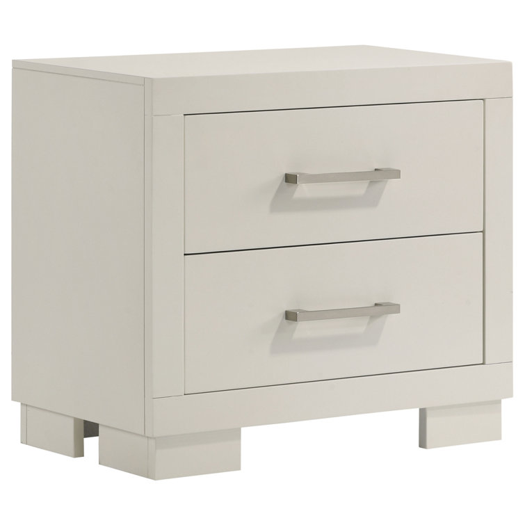 Sleek Modern White Solid Wood 2-Drawer Nightstand