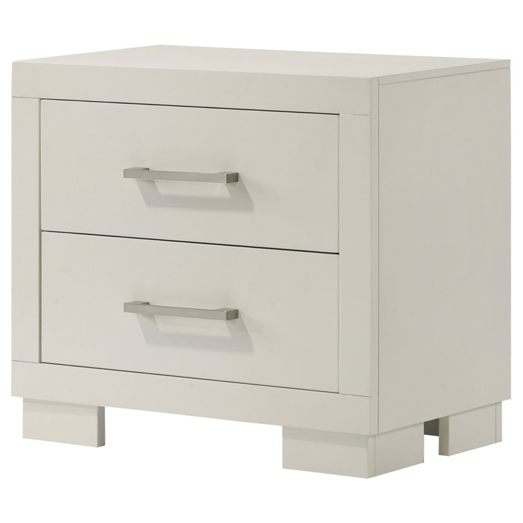 Sleek Modern White Solid Wood 2-Drawer Nightstand