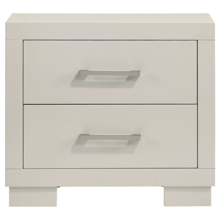 Sleek Modern White Solid Wood 2-Drawer Nightstand