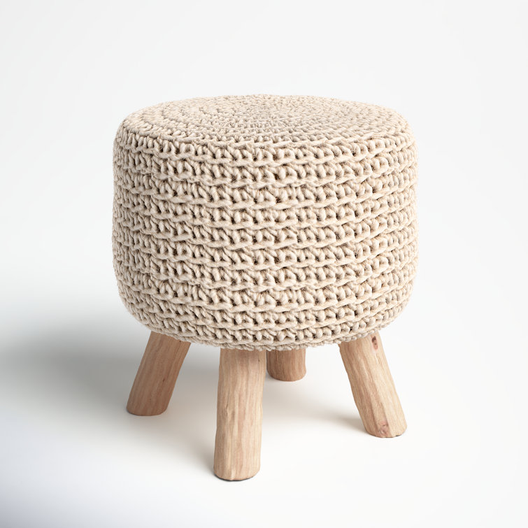 Scandinavian-Inspired Tufted Wool Pouf with Wooden Legs