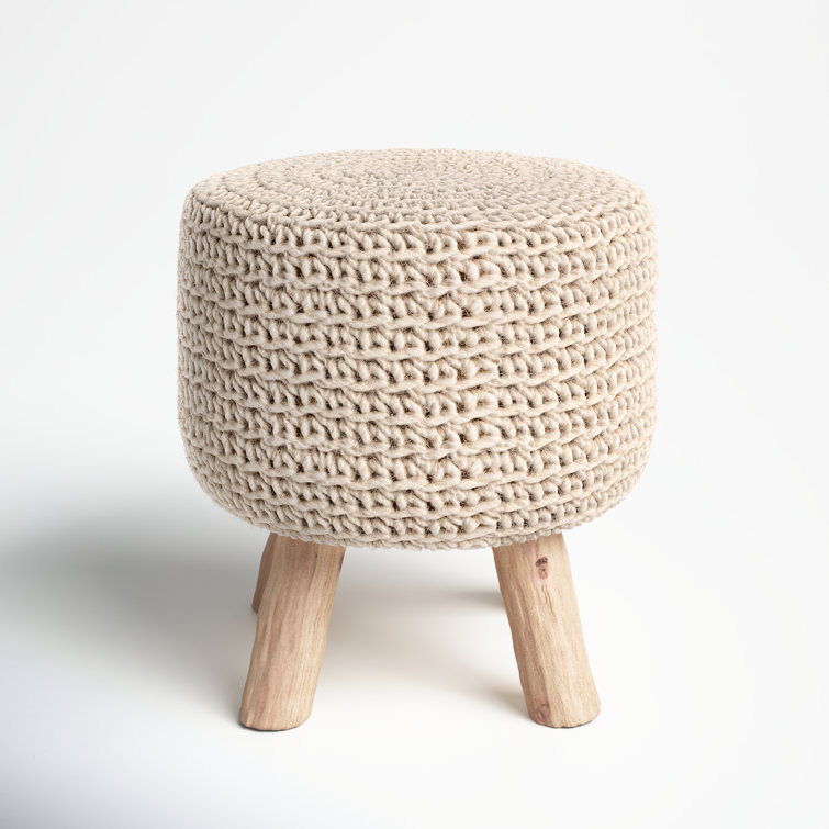 Scandinavian-Inspired Tufted Wool Pouf with Wooden Legs