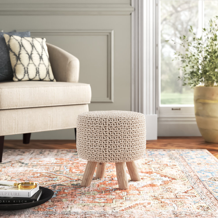 Scandinavian-Inspired Tufted Wool Pouf with Wooden Legs