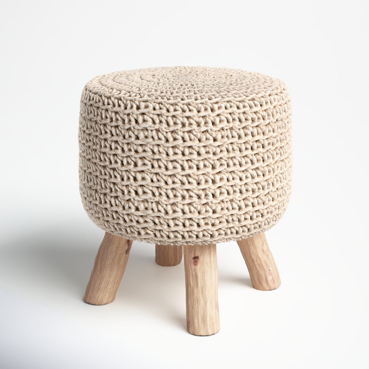 Scandinavian-Inspired Tufted Wool Pouf with Wooden Legs