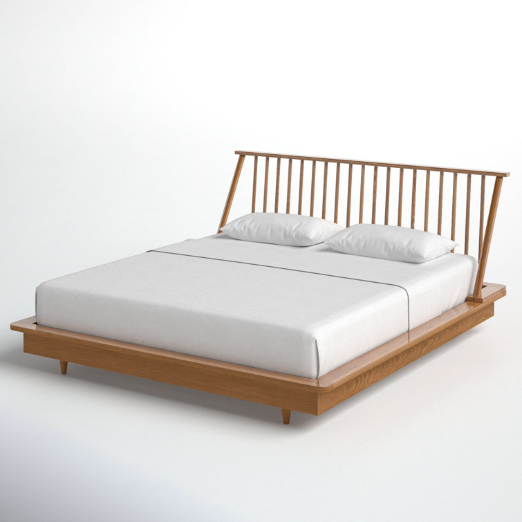 King Light Brown Wood Frame Bed with Slats