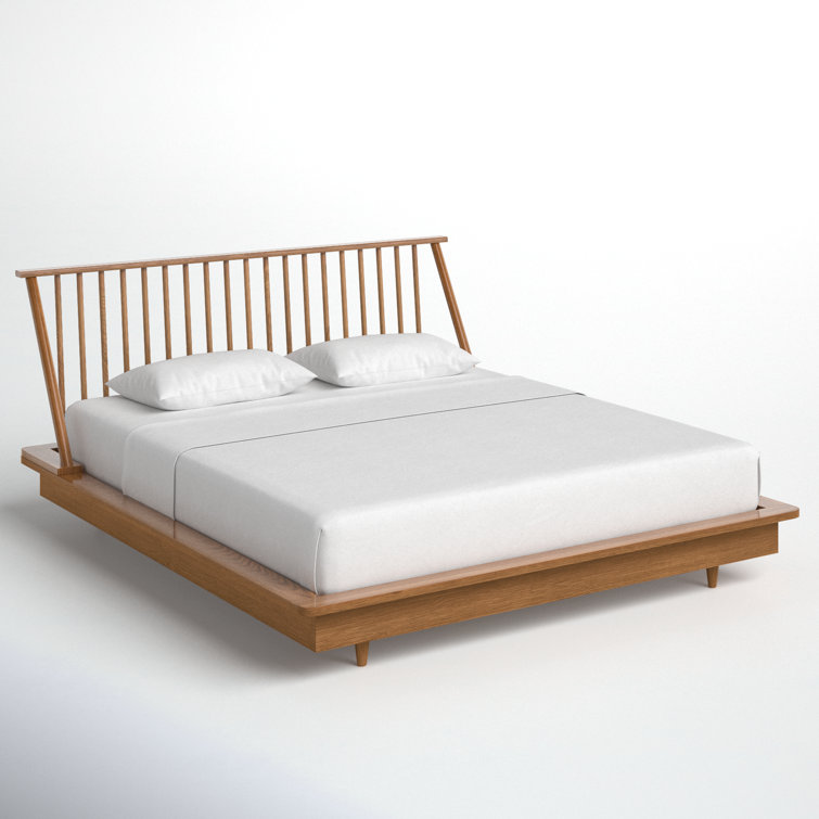 King Light Brown Wood Frame Bed with Slats