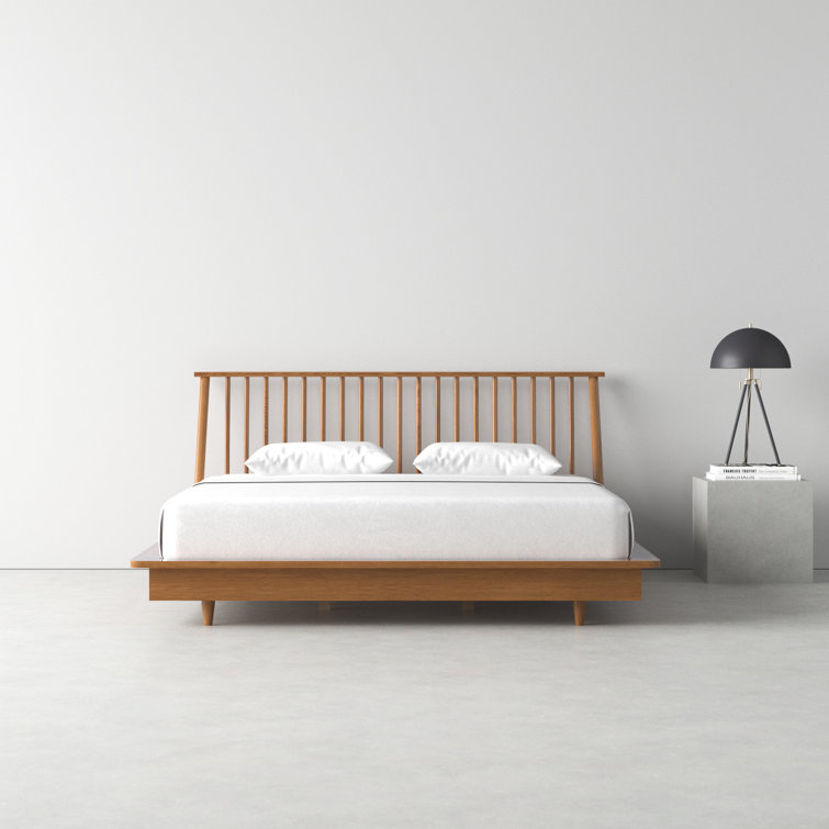 King Light Brown Wood Frame Bed with Slats