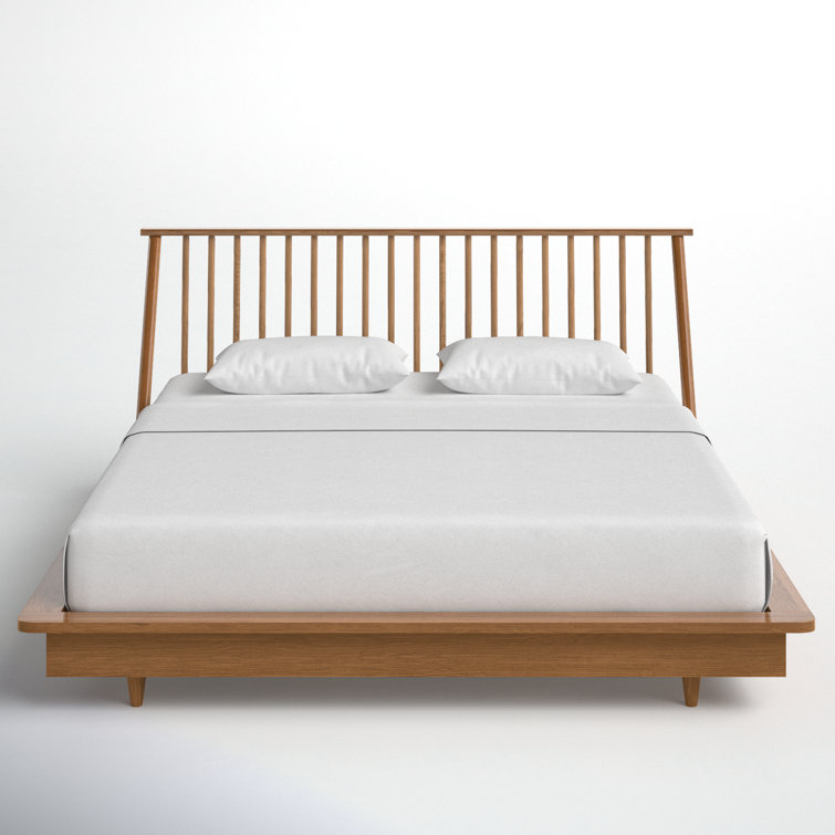 King Light Brown Wood Frame Bed with Slats