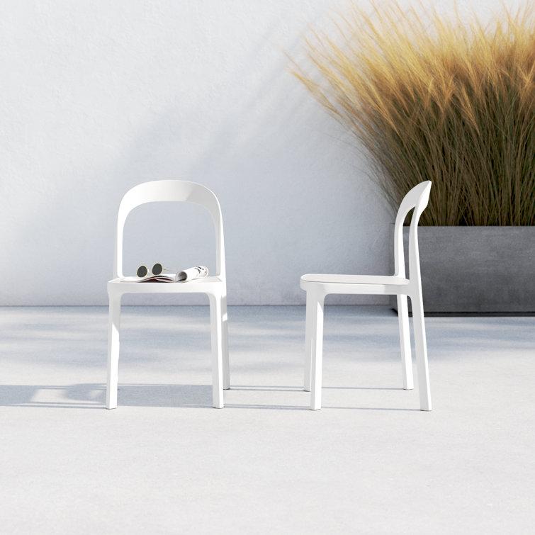 White UV-Resistant Plastic Stackable Outdoor Dining Chairs, Set of 2