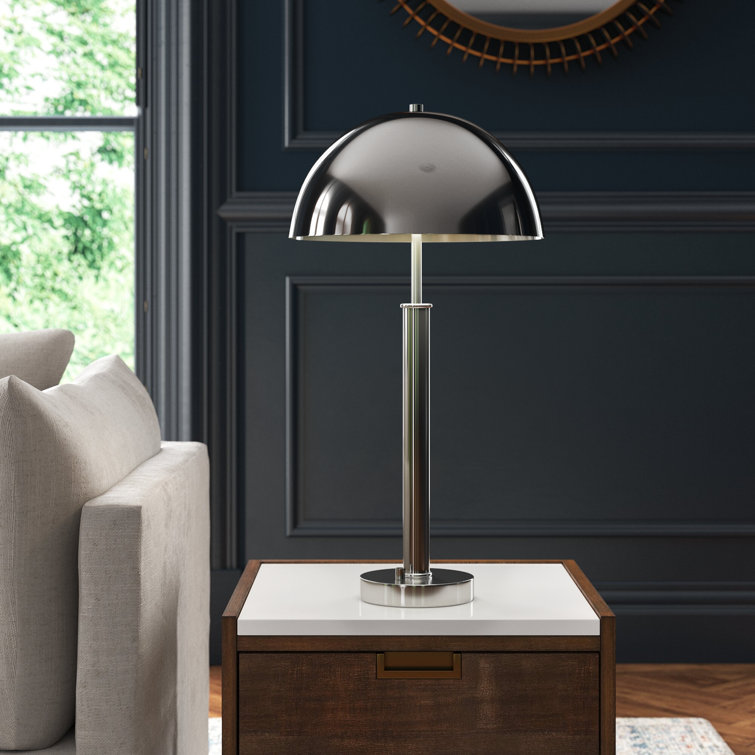 Nickel and White Metal Dome Table Lamp