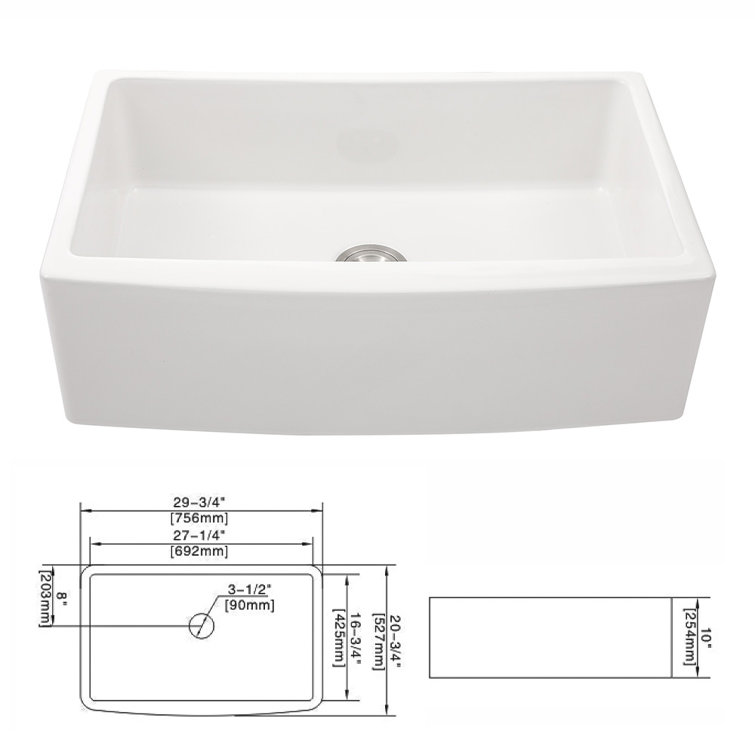 30'' Glossy White Ceramic Farmhouse Apron-Front Single Bowl Kitchen Sink