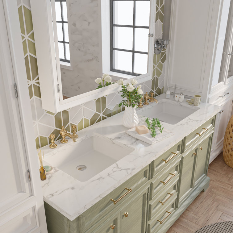 White Ceramic Rectangular Undermount Bathroom Sink with Overflow