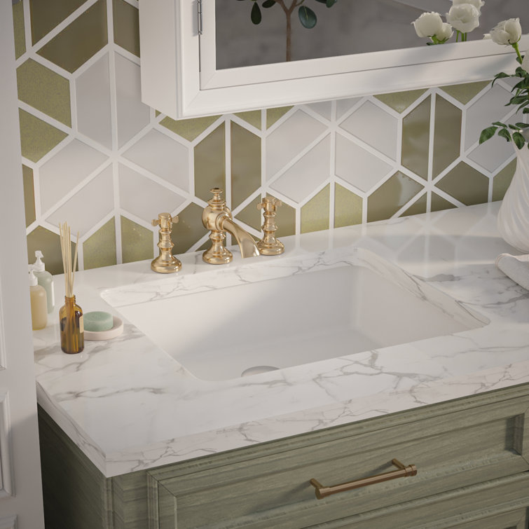 White Ceramic Rectangular Undermount Bathroom Sink with Overflow