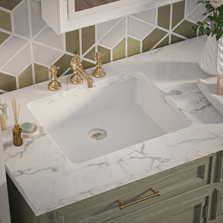 White Ceramic Rectangular Undermount Bathroom Sink with Overflow