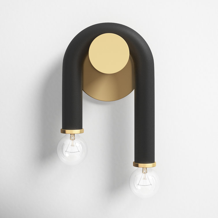 Whimsical Modern Black and Brass Dual-Bulb Wall Sconce