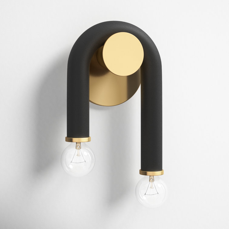 Whimsical Modern Black and Brass Dual-Bulb Wall Sconce