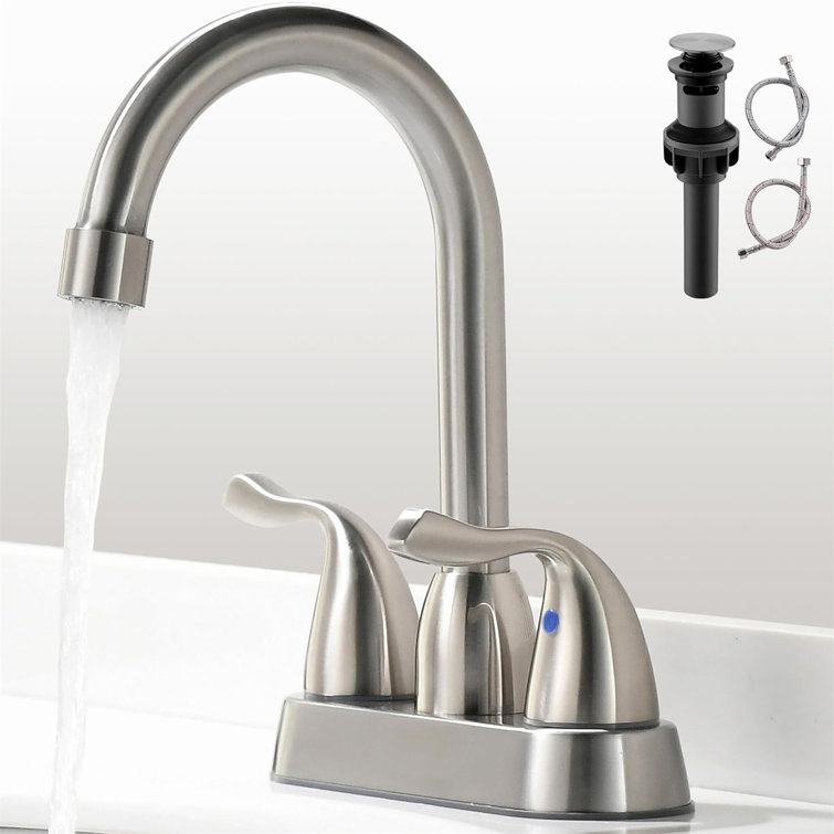 Brushed Nickel Stainless Steel Centerset Bathroom Faucet with Pop-up Drain