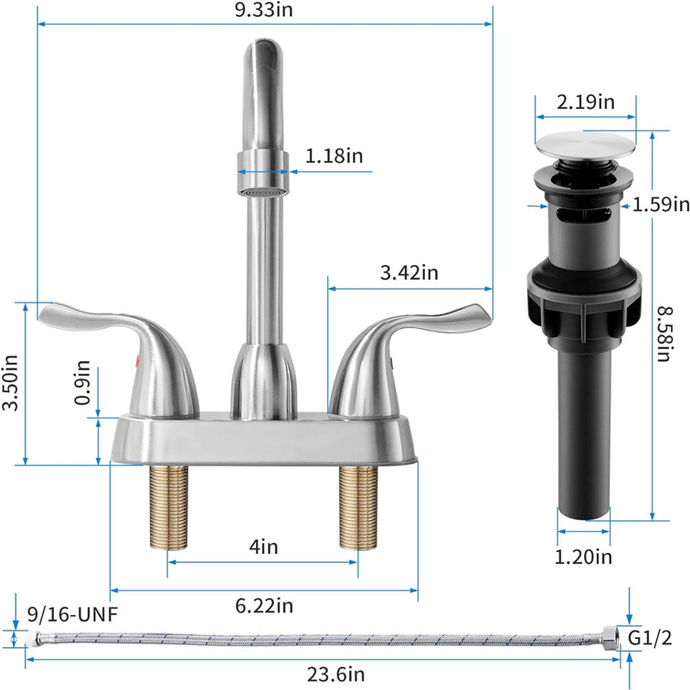 Brushed Nickel Stainless Steel Centerset Bathroom Faucet with Pop-up Drain