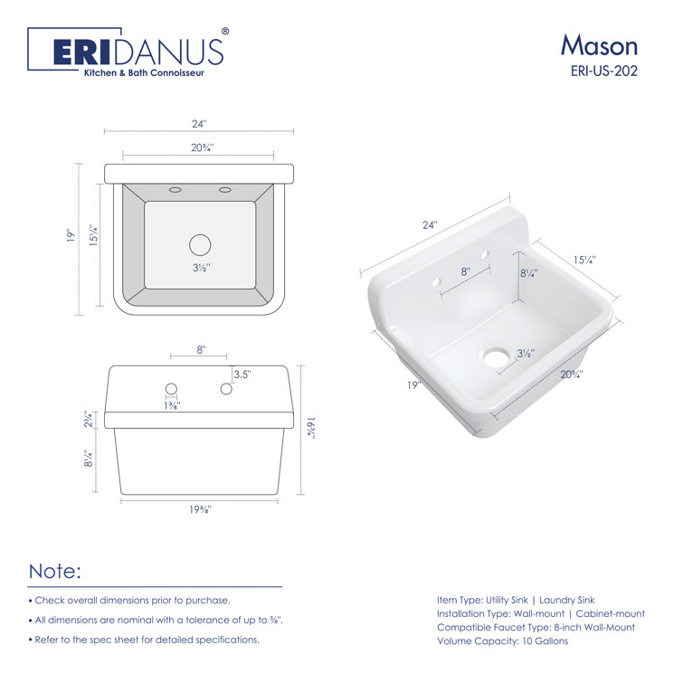 Mason 24-inch White Ceramic Farmhouse Wall Mount Utility Sink
