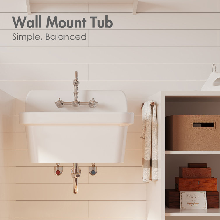 Mason 24-inch White Ceramic Farmhouse Wall Mount Utility Sink
