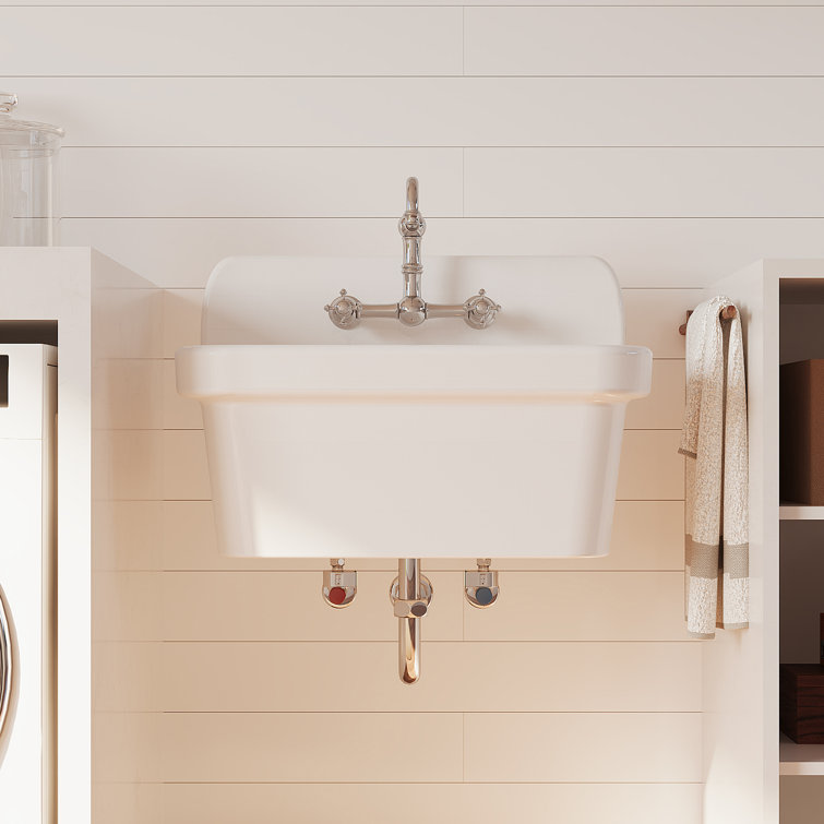 Mason 24-inch White Ceramic Farmhouse Wall Mount Utility Sink