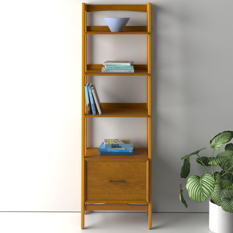 Mid-Century Modern Acorn Brown Wood Ladder Bookcase
