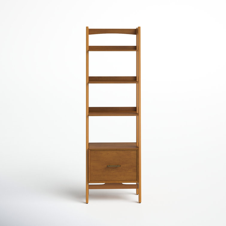 Mid-Century Modern Acorn Brown Wood Ladder Bookcase