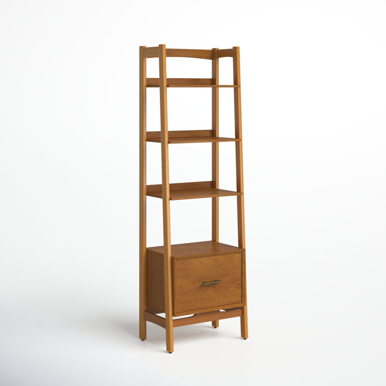 Mid-Century Modern Acorn Brown Wood Ladder Bookcase
