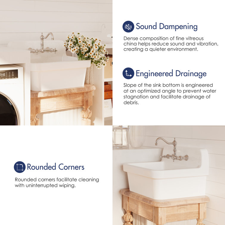 Mason 24-inch White Ceramic Farmhouse Wall Mount Utility Sink