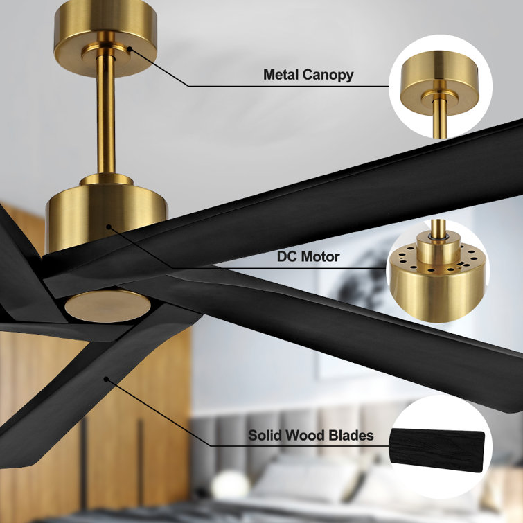 54" Gold and Black 5-Blade Ceiling Fan with Remote